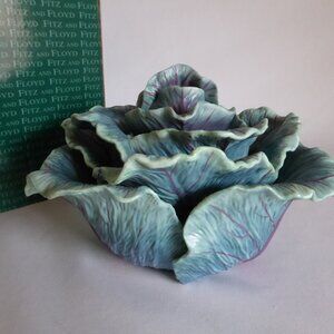 NEW 2001 FITZ & FLOYD LE JARDIN CABBAGE LETTUCE LIDDED CENTERPIECE DISH